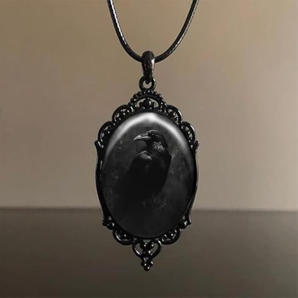 Gothic crow cross pendant Halloween necklace